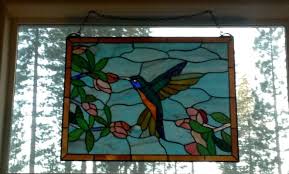 faux stain glass humming bird window