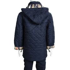 Burberry Children Navy Blue Quilted Hooded Jacket 5 Yrs