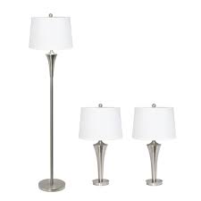 Mestar decor 25 whitewash tall buffet lamps table lamp side table lamp set of 2. Elegant Designs 3 Piece Stylish Contemporary Lamp Set With White Shades 1 Floor Lamp And 2 Table Lamps Nickel Fixtures Lc1020 Bsn Rona