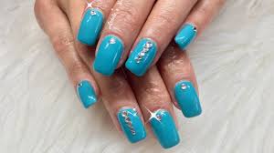 turquoise gel nails with swarovski