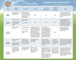 Food Items Suggested Infant Feeding Schedule