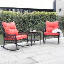 Patio Wicker Outdoor Rocking Chair Set