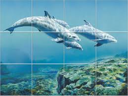 tile mural water world dolphins