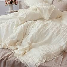 Lace Duvet Cover In Off White Linen