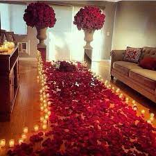 romantic candles rose petal walkway