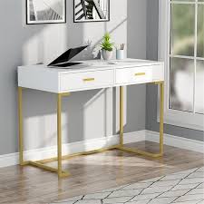 Brighten up your home office with a white desk from crate and barrel. Computer Desk Writing Desk With 2 Drawers Overstock 31503738 White Gold