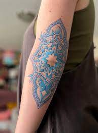 My all blue elbow tattoo by Mandy at Squirrel Cage Tattoo in Portland, ME :  r/tattoos
