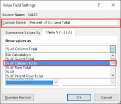 column total with excel pivot tables