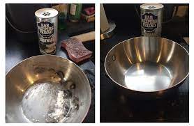 how to clean stainless steel pans bar