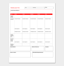 free weekly lesson plan template word