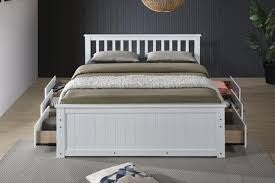 double white wood bed frame 6 storage