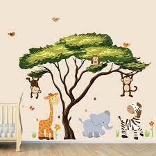 African Tree With Jungle Animals Wall
