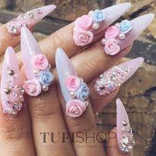 manicure 2023 with roses and diamonds