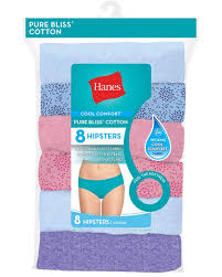 Hanes S841as Womens Cool Comfort Pure Bliss Cotton Hipster Panties 8 Pack