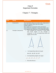 Cbse Class 9 Maths Chapter 7 Triangles Formulas