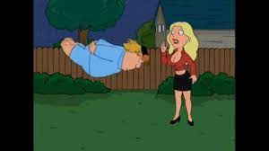 So i was watching family guy and paused at a moment when chris hops from  his window. Now it looks like Chris can fly and Mrs. Lockhart is calling  for help :