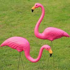 2 Pcs Garden Pink Flamingo Bird Lawn