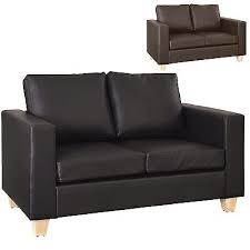 2 seater sofa brown faux leather modern