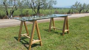 Kotsinopouloscompany Glass Top Desk With Solid Oak Legs