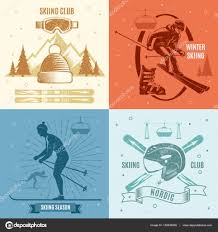 nordic skiing retro style emblems stock