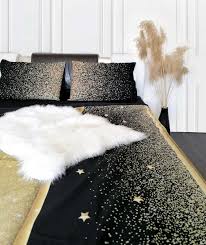 Homepartytreasures All Season Stylish Custom Bedding Set Black Duvet Cover Black And Gold Bedding 100 Black Cotton King Sheet Living Room Luxo 16