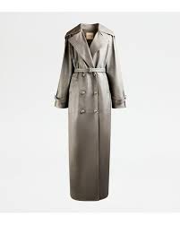 Tod S Trench Coat In Leather In Grey