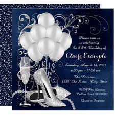 Womans Royal Blue Silver Elegant Birthday Party Invitation Zazzle Com
