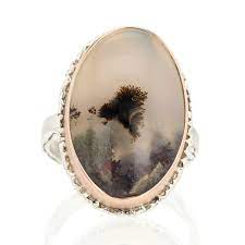 moss agate silver and gold ring