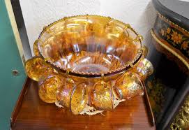 Carnival Glass Punch Bowl With Twelve