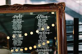 White Ink Calligraphy Seating Chart Mirror Seating Chart