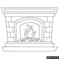 Fireplace Coloring Page Easy Drawing