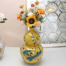 V122 Porcelain Gourd Type Yellow Vase