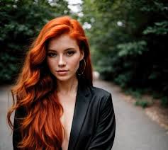 young redhead beauty woman curly long