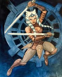 Ahsoka stood in the middle of the training room in the jedi temple, gripping her lightsaber and facing her opponent. Ahsoka Tano By Comic Artist Enrico Marini Starwars