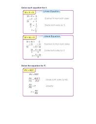 F Lesson Solving Literal Equations