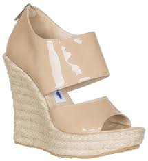 Jimmy Choo Womens Beige Patent Leather Wedge Espadrilles Sandals Shoes