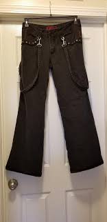 Vintage Tripp Nyc Daang Goodman Womens Black Flare Lace Strap Zippered Goth Rocker Jeans 11