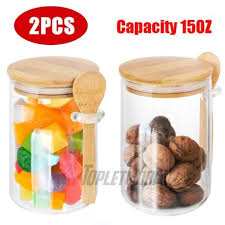 2x 450ml Glass Container Wood Lids
