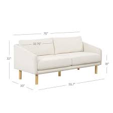 Nathan James Audrey 2 Seater Minimalist Modern Boucle Upholstered Sofa For Living Room With Solid Wood Legs White Natural Brown