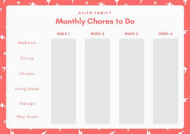 Red Simple Monthly Chore Chart Templates By Canva
