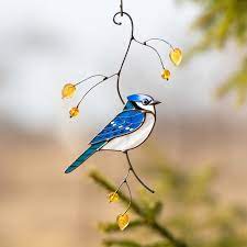Blue Jay Stained Glass Window Hangings