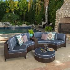 Riviera Portofino Wicker 6 Piece Semicircular Sectional Sofa Seating Set With Cushions Navy Blue