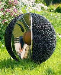 Garden Sphere Sculpture Black Stone