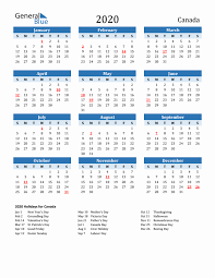2020 canada calendar with holidays