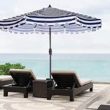 Huluwat 9 Ft Patio Umbrella 8 Sy Ribs Market Umbrella With Push On Tilt And Crank In Blue White Striped