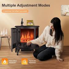 Lifeplus Electric Fireplace Stove 27 In Freestanding Fireplace Heater With Adjustable 3d Flame Effect Overheating Protection Black