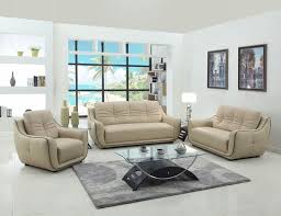 Elegant Beige Leather Sofa Set Living