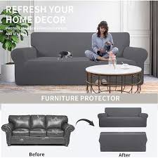 Stretch 4 Seater Sofa Slipcover 1 Piece Sofa Cover Furniture Protector Couch Soft With Elastic Bottom Gray