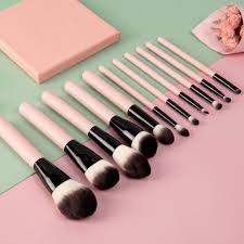pink makeup brush set vegan 11pcs