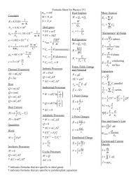 Formula Sheet Web Physics Basic